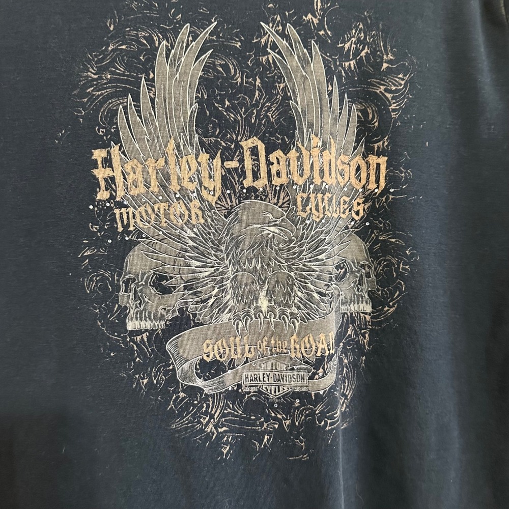 Cowboy Harley Davidson Womens XL Black Eagle Skull Soul of the Road T Shirt - Picture 7 of 7